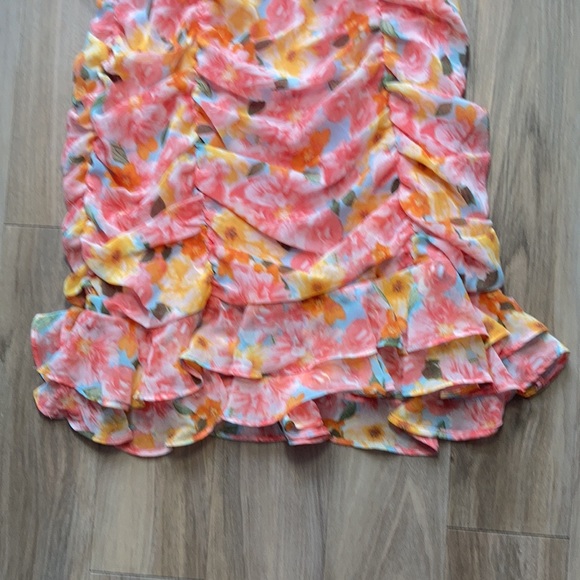 Lily Rose tie straps floral print rouched dress w ruffle S XL jrs - Picture 7 of 17